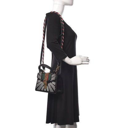 Gucci Satin Crystal Mini Sylvie Top Handle Bag Black 2 of 17