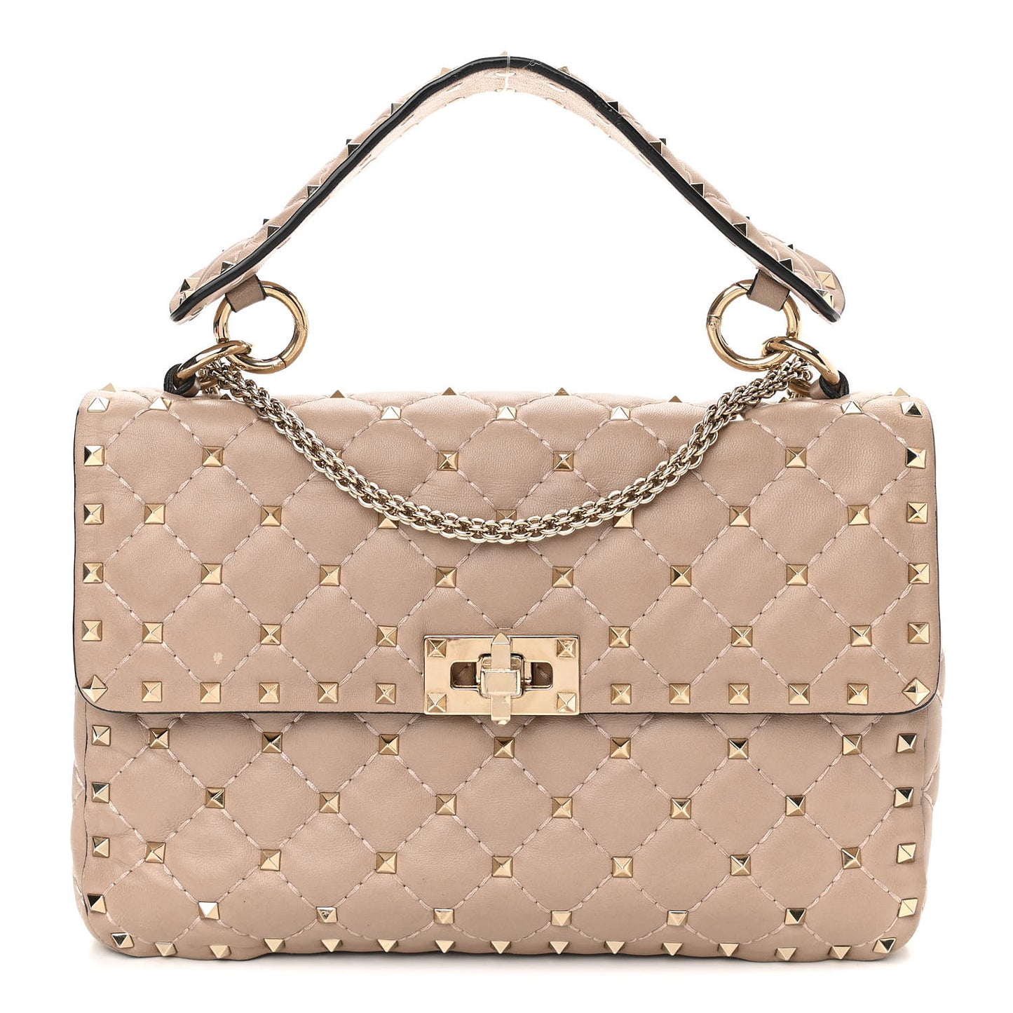Lambskin Medium Rockstud Spike Shoulder Bag Poudre