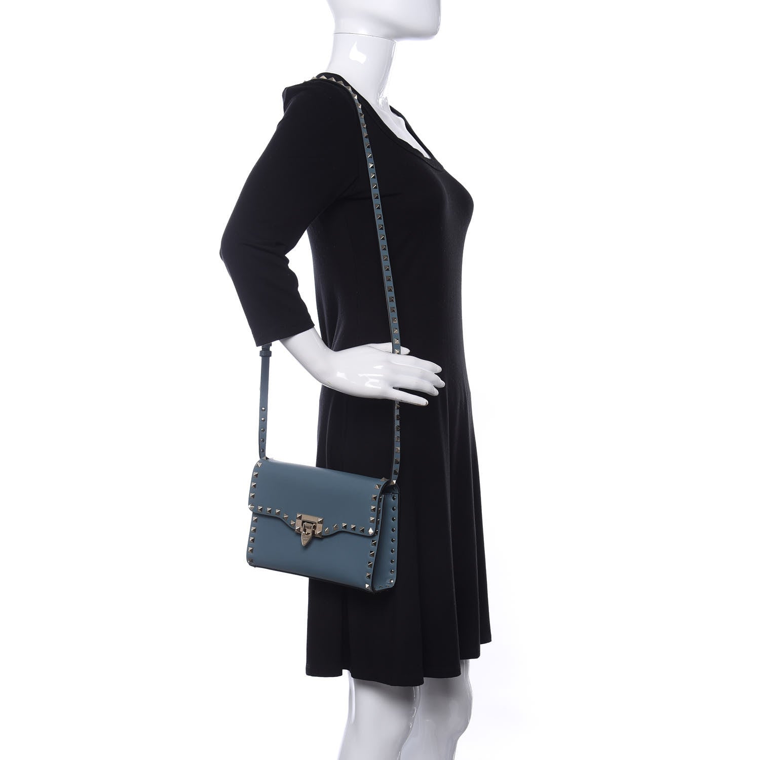Valentino Garavani Vitello Rockstud Flip Lock Crossbody Bag Light Blue 2 of 11