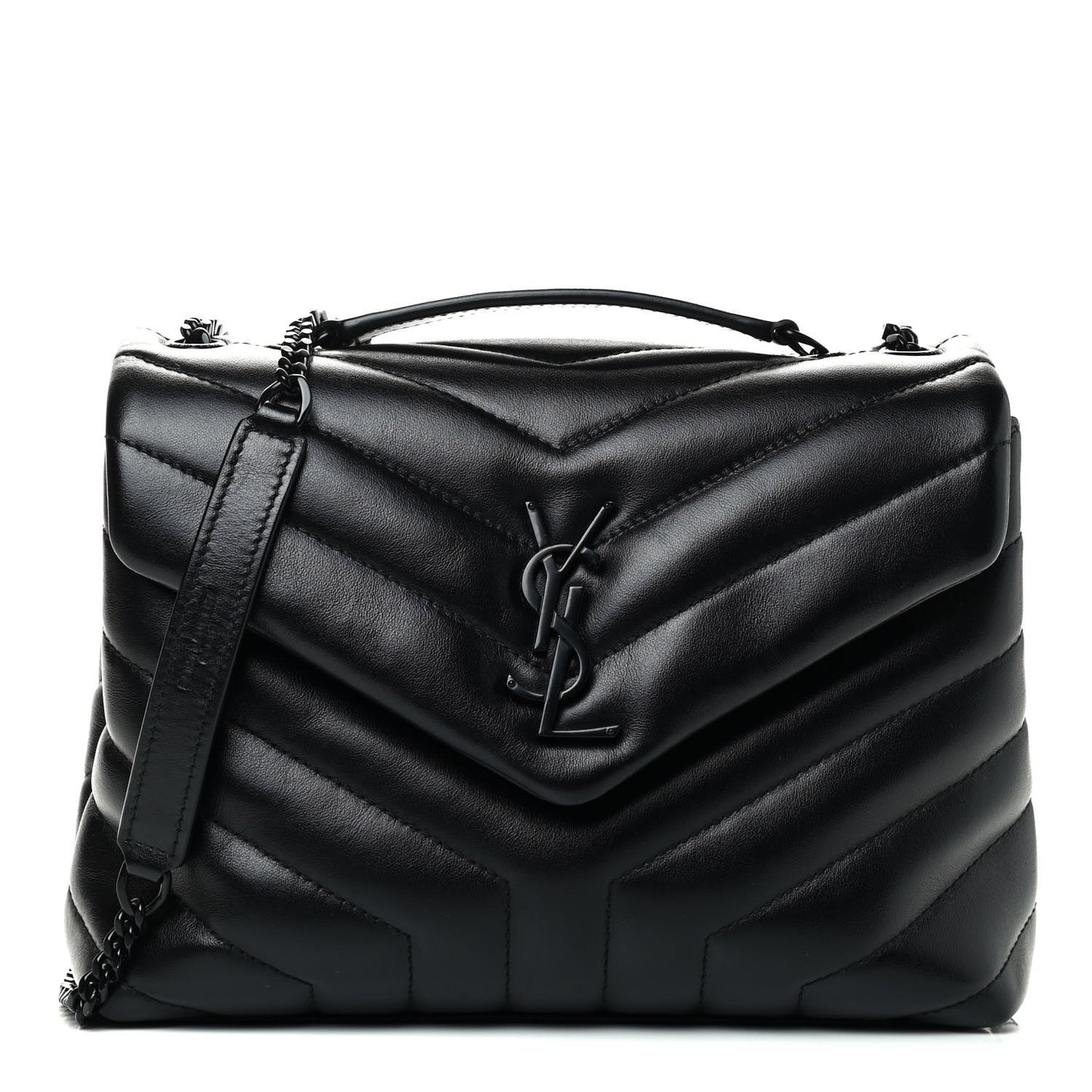 Calfskin Y Quilted Monogram Small Loulou Chain Satchel Black