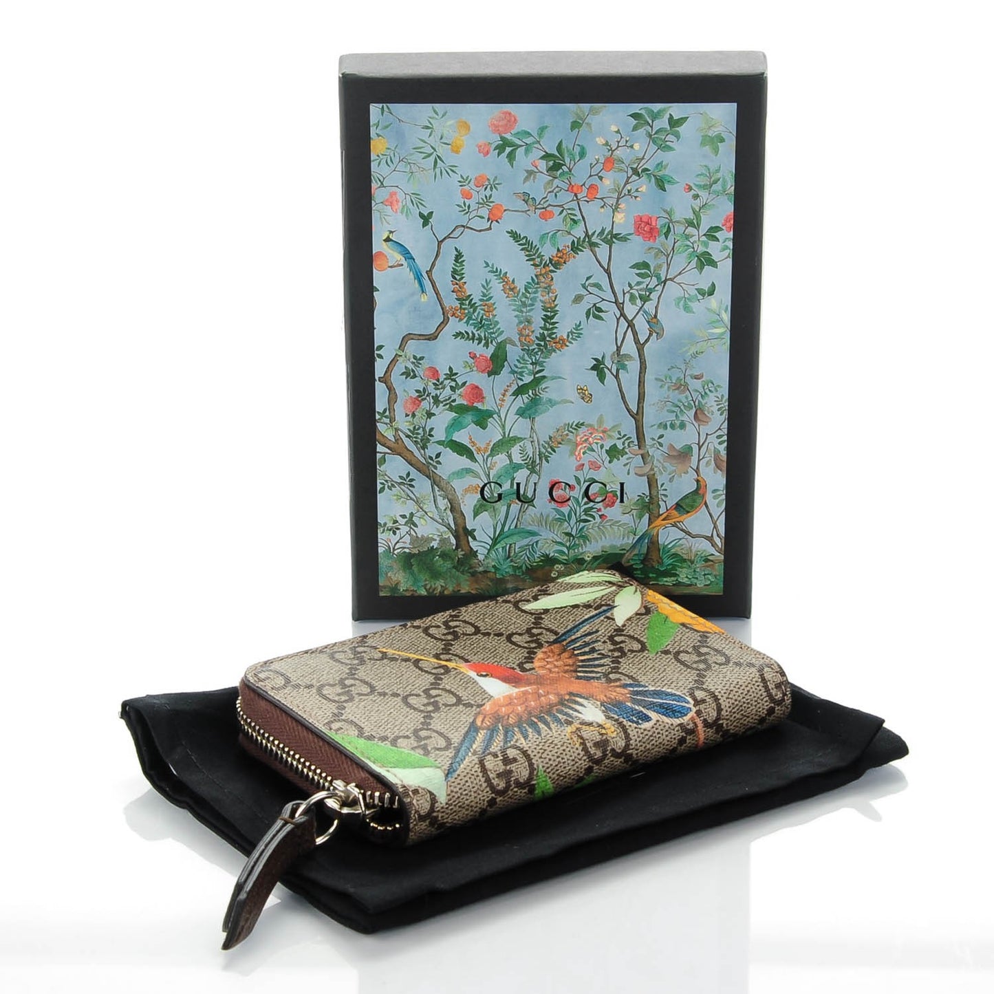 GG Supreme Monogram Tian Zip Around Card Case Wallet Beige Multicolor New Acero