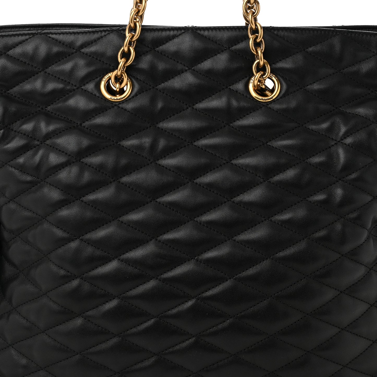 Lambskin Quilted Pochon Drawstring Tote Bag Black