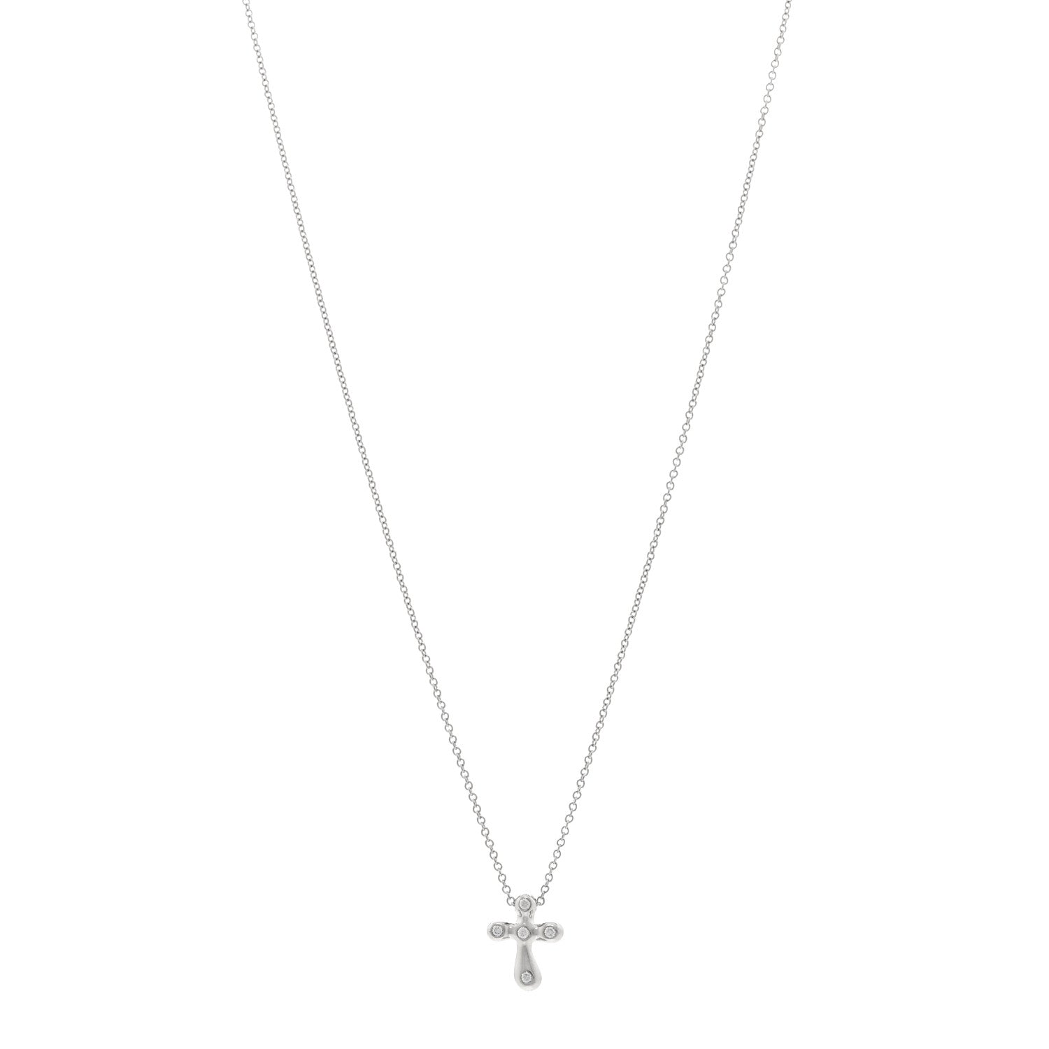 Tiffany Platinum Diamond 9mm Elsa Peretti Cross Pendant Necklace 1 of 4