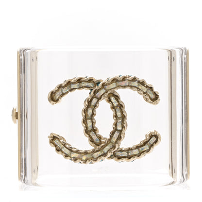 Chanel Lucite Iridescent Crystal CC Cuff Transparent Silver Blue 1 of 5