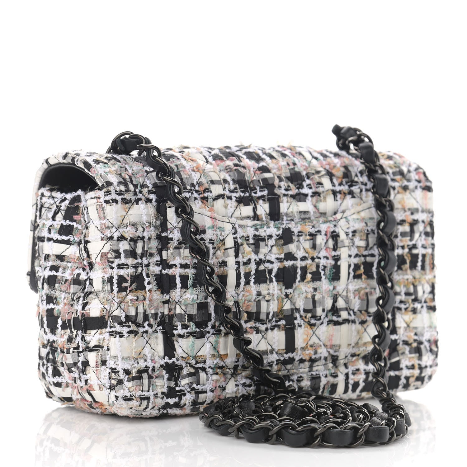 Chanel Tweed Quilted Mini Rectangular Flap White Black Multicolor 3 of 12