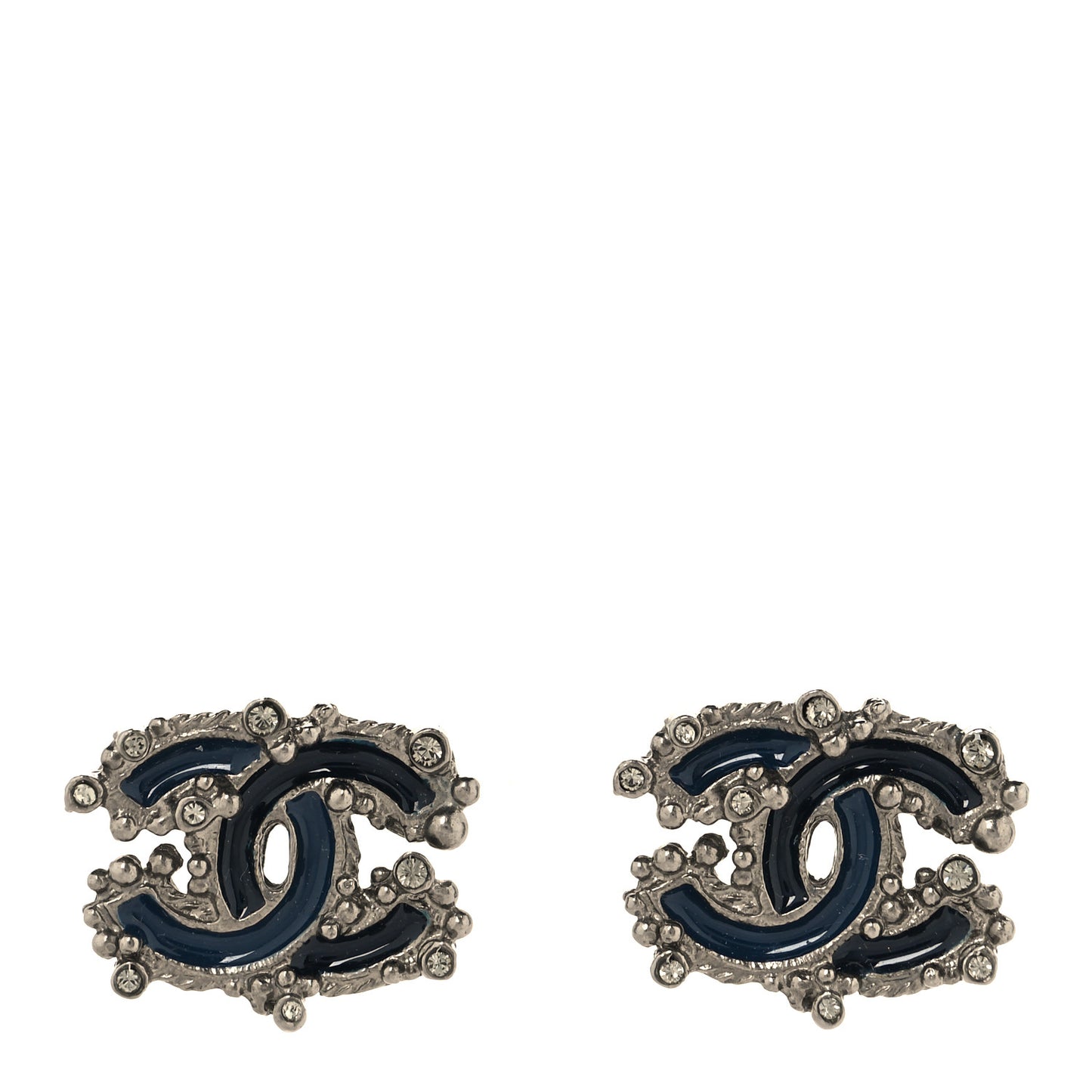 Enamel Crystal CC Earrings Blue
