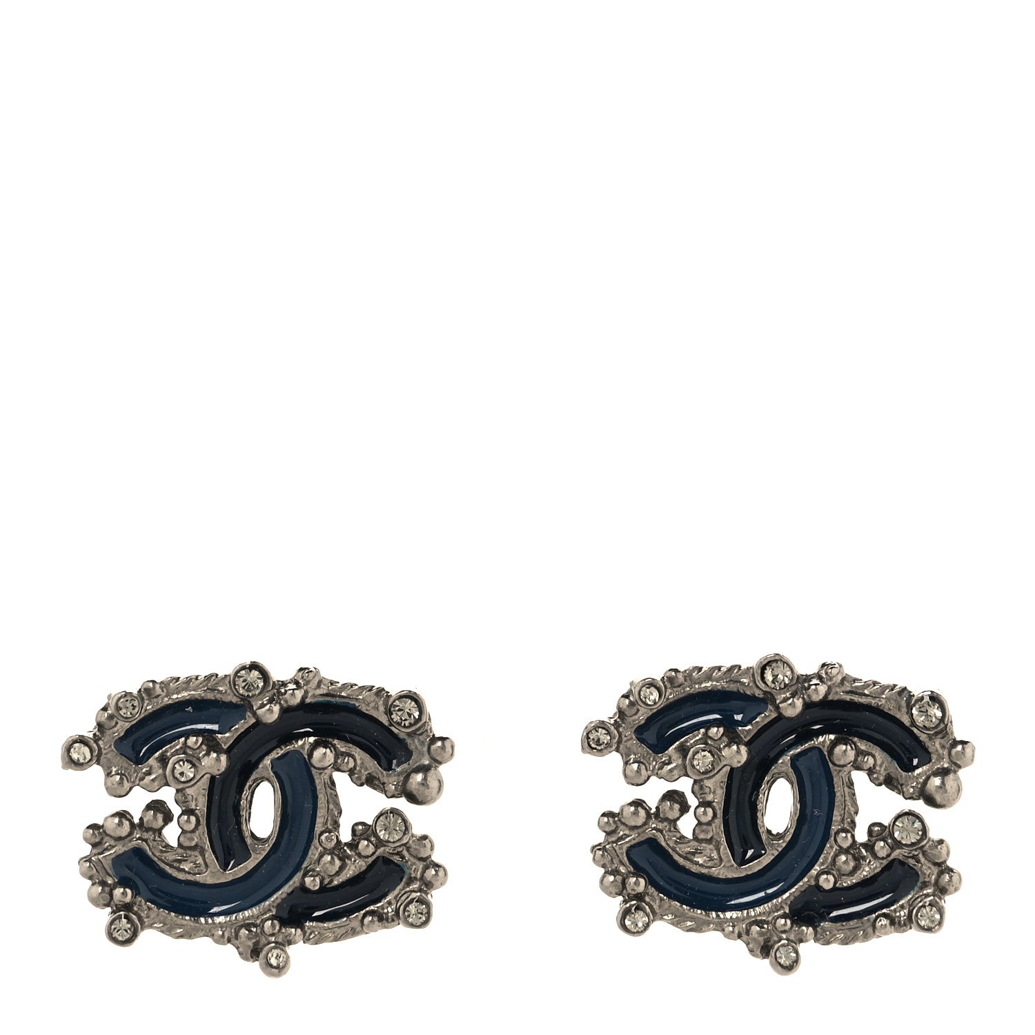 Chanel Enamel Crystal CC Earrings Blue 1 of 4