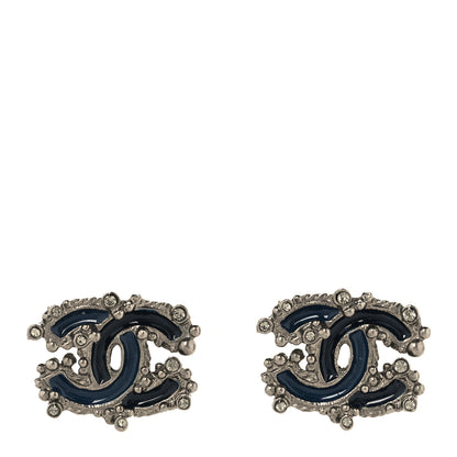 Chanel Enamel Crystal CC Earrings Blue 1 of 4