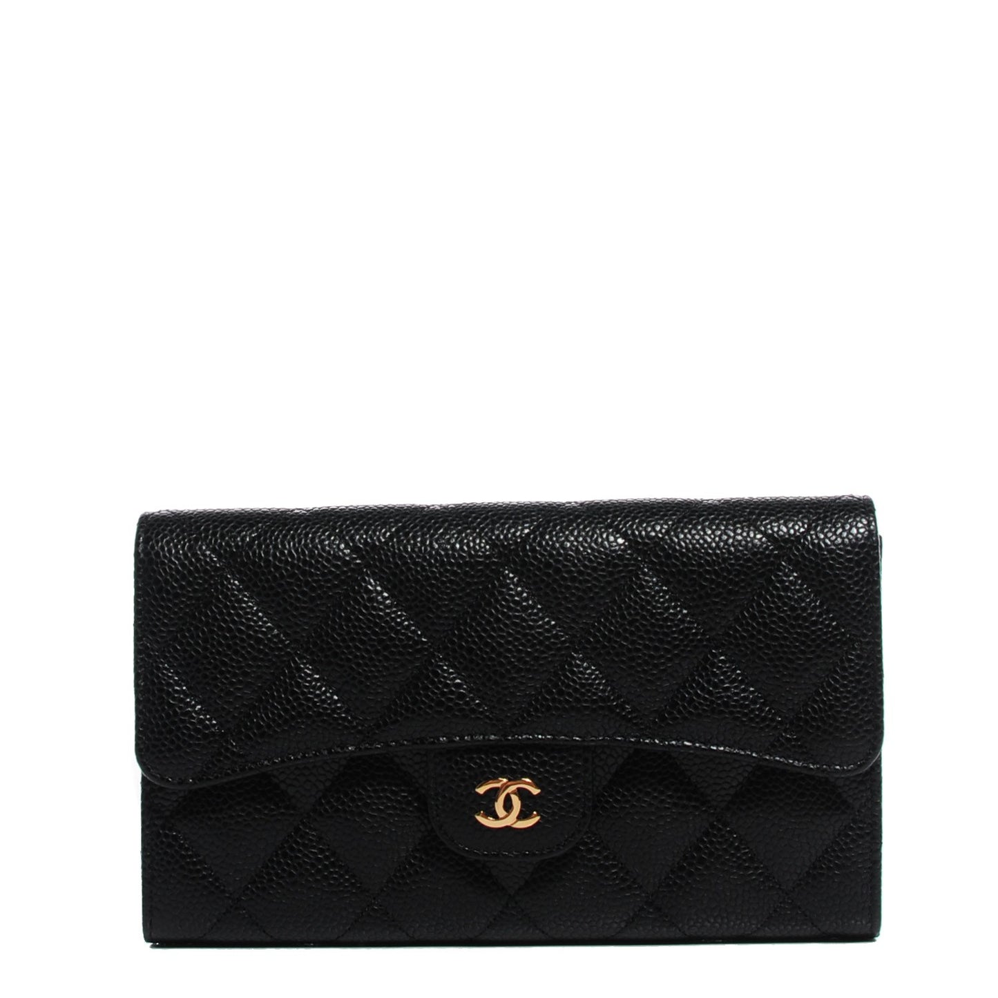 Caviar Quilted Large Flap Wallet Black