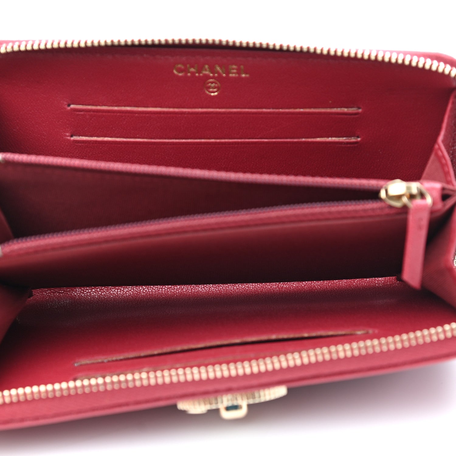 Chanel Sheepskin Caviar Chevron Quilted Medium Mademoiselle Vintage Zip Around Wallet Red 9 of 18