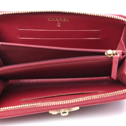 Chanel Sheepskin Caviar Chevron Quilted Medium Mademoiselle Vintage Zip Around Wallet Red 9 of 18