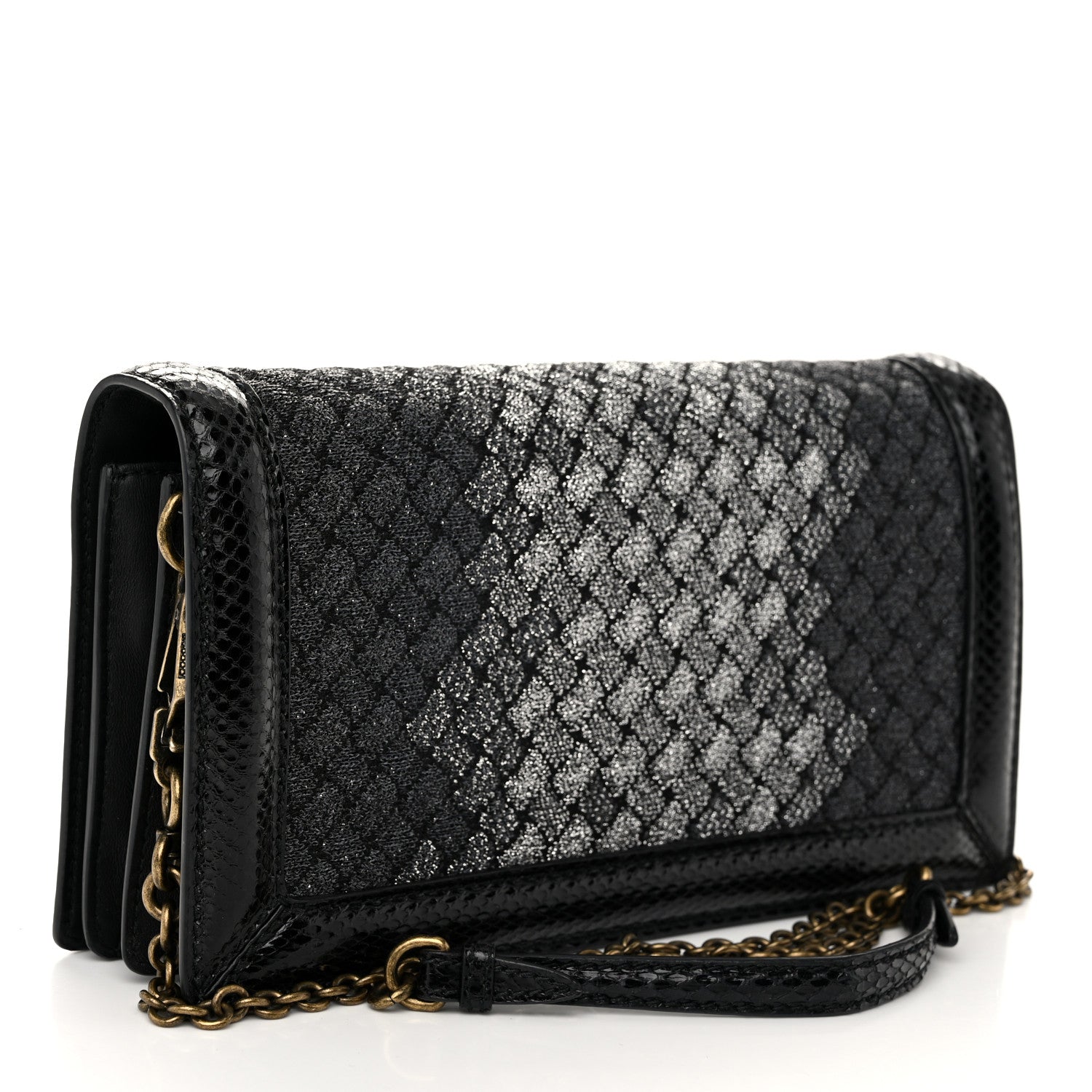 Bottega Veneta Metallic Wool Woven Patent Ayers Olimpia Knot Silver Black 3 of 10