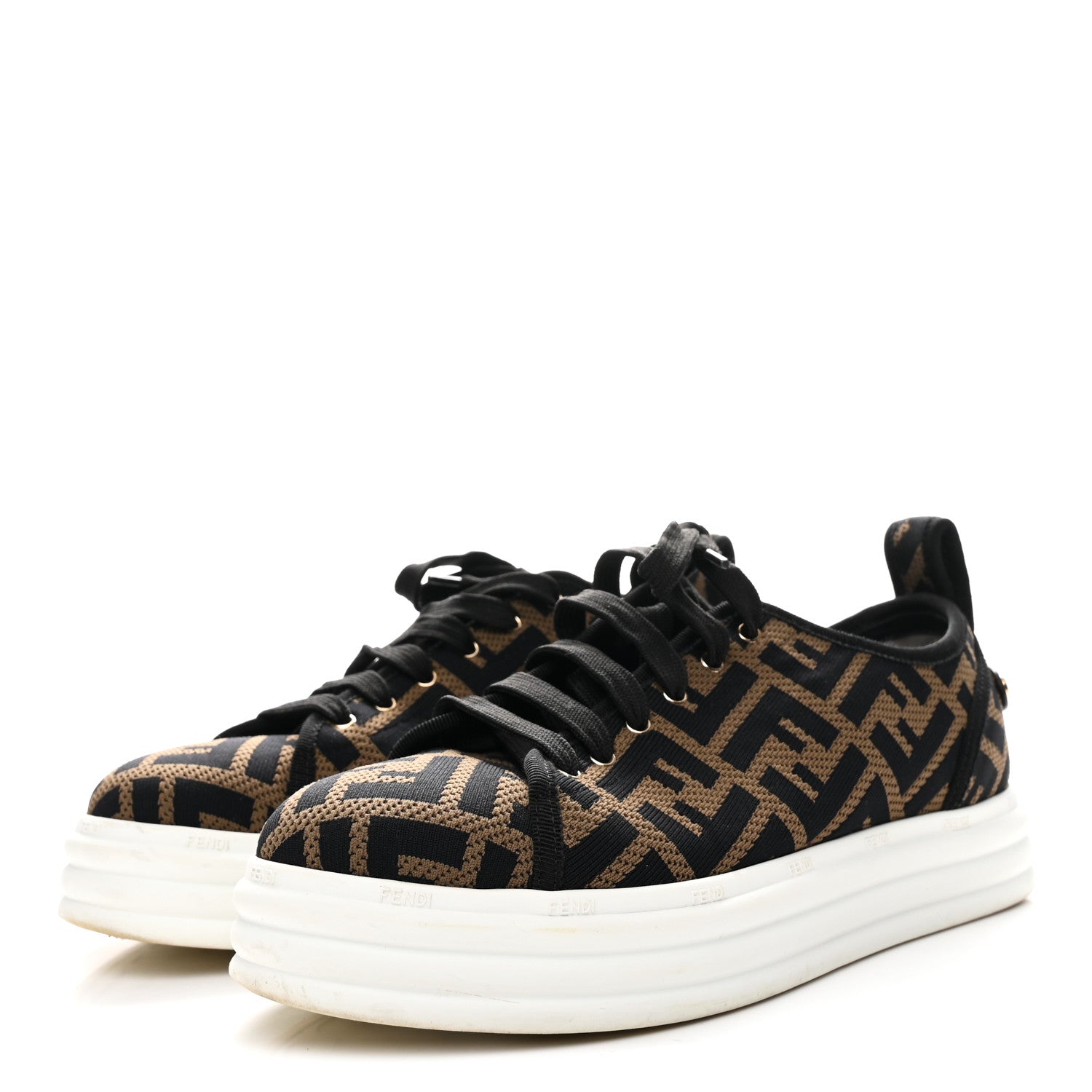 Fendi Fabric FF Micro-Perforated Rise Low Top Sneakers 38.5 Tobacco Black 4 of 9