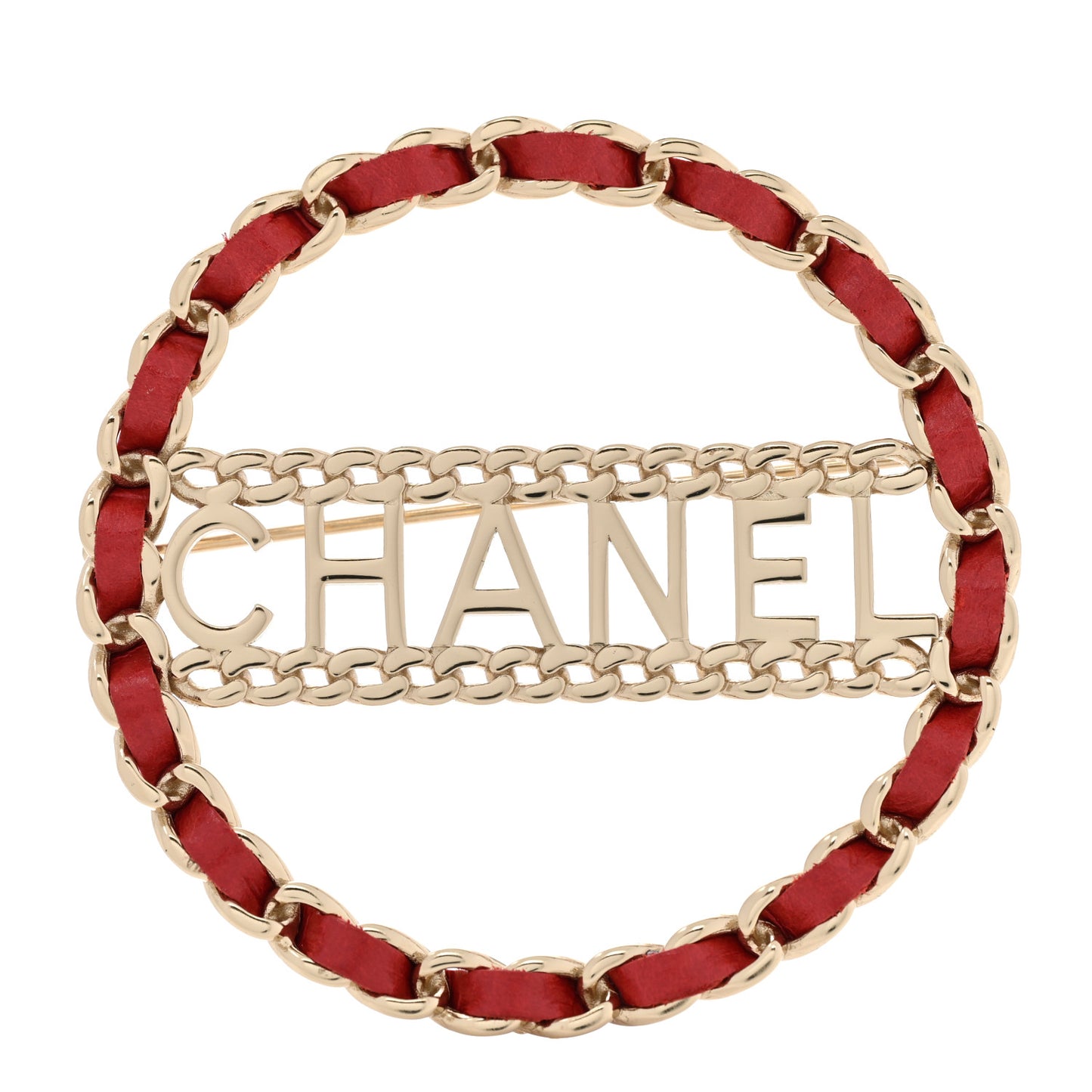 Lambskin Chain Logo Brooch Red Gold