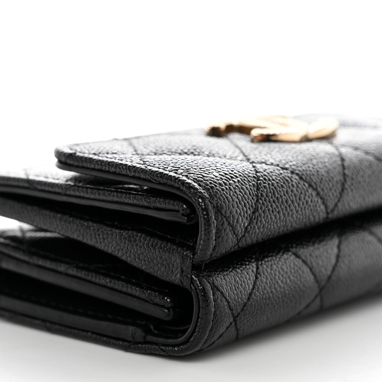 Caviar Quilted Studded CC Double Flap Wallet Black