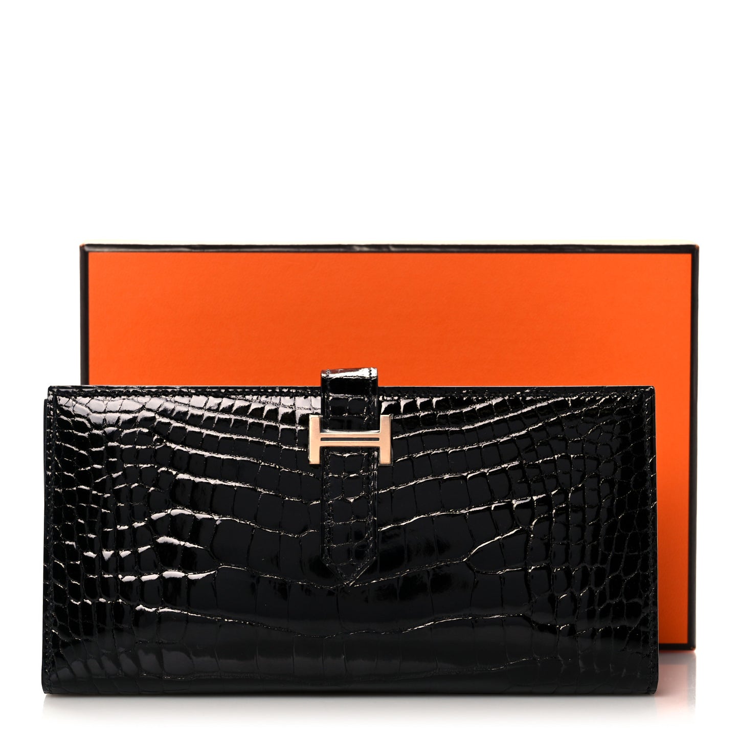Shiny Niloticus Crocodile Bearn Wallet Black