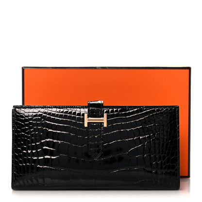 Hermes Shiny Niloticus Crocodile Bearn Wallet Black 10 of 10