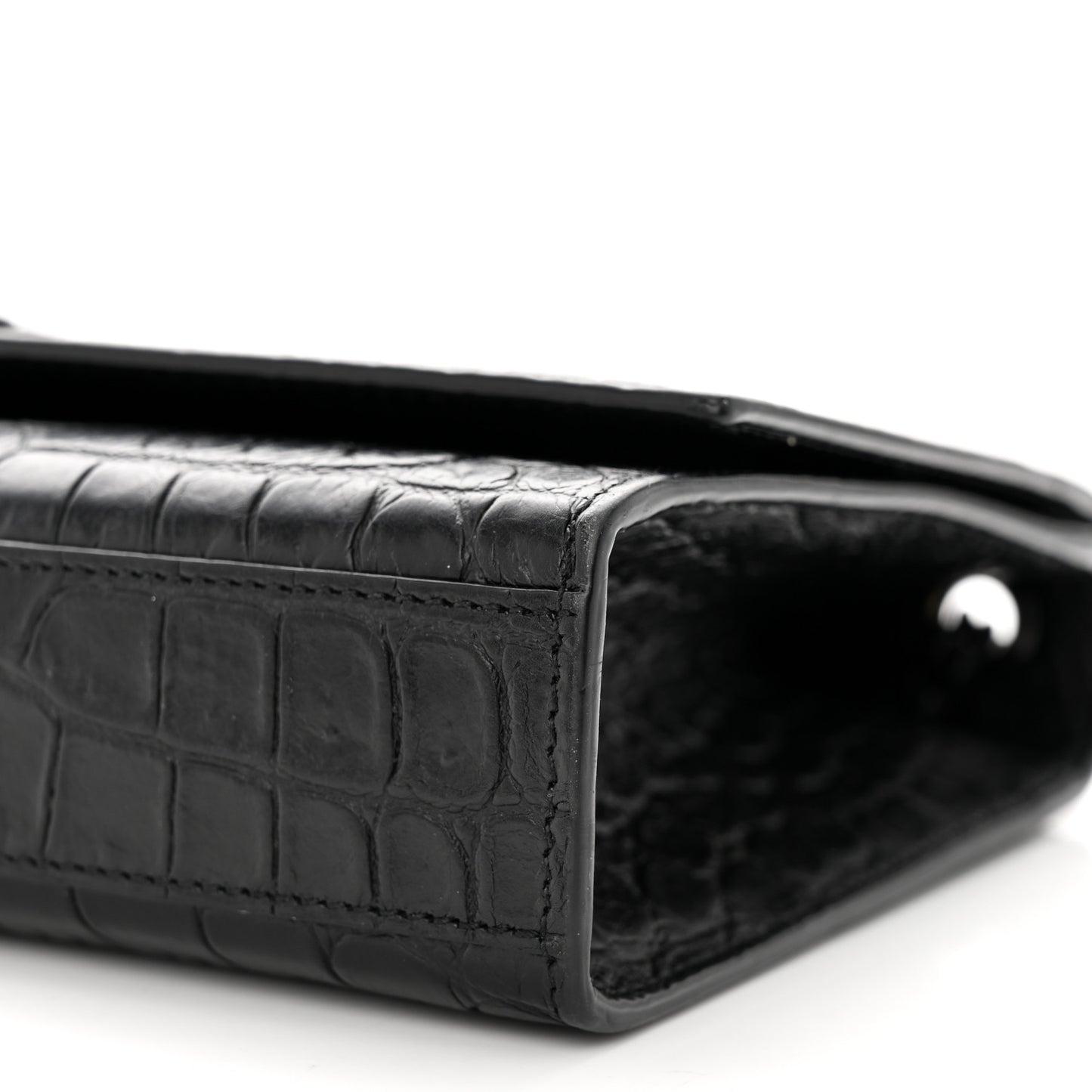 Calfskin Crocodile Embossed Medium Classic Monogram Kate Satchel Black