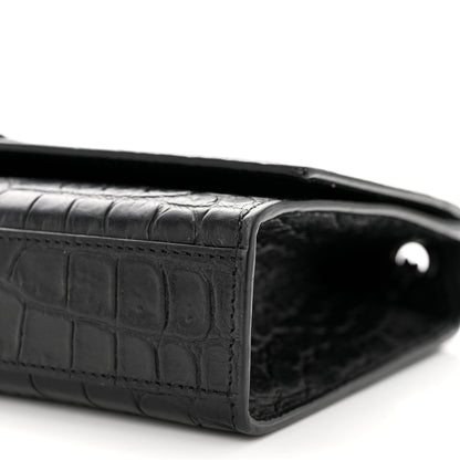 Saint Laurent Calfskin Crocodile Embossed Medium Classic Monogram Kate Satchel Black 9 of 10