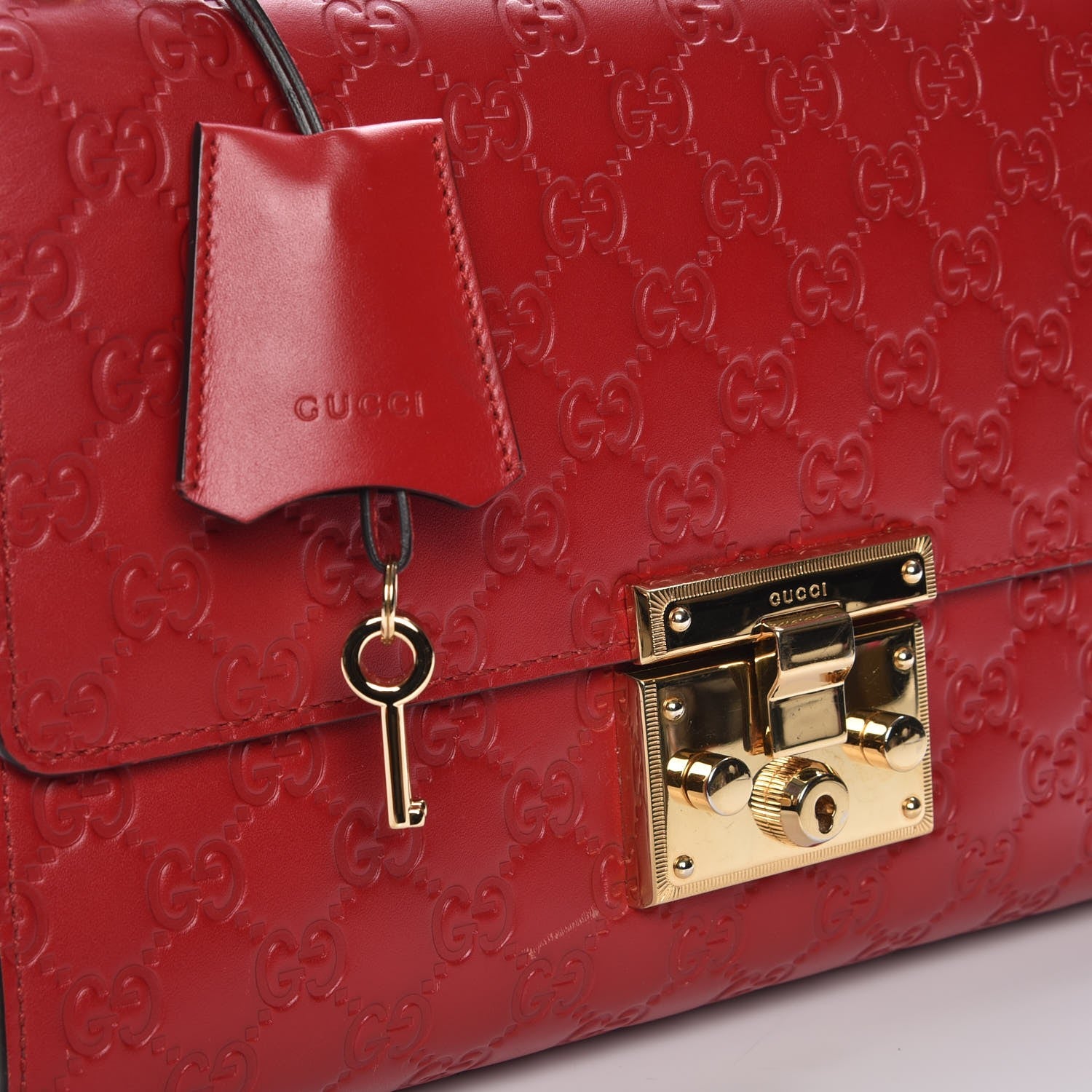 Gucci Guccissima Medium Padlock Shoulder Bag Hibiscus Red 15 of 15