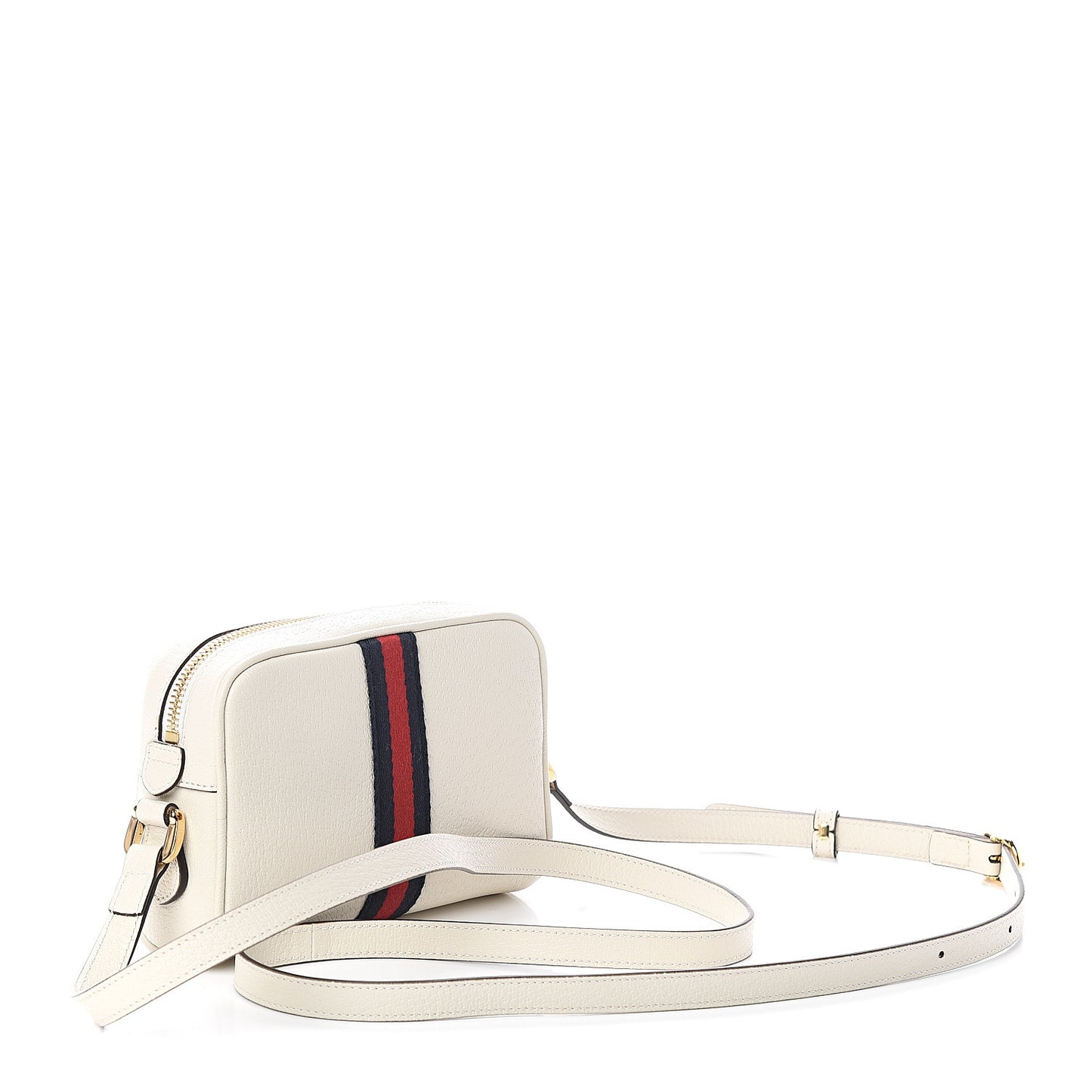 Textured Dollar Calfskin Web Mini Ophidia Shoulder Bag Mystic White