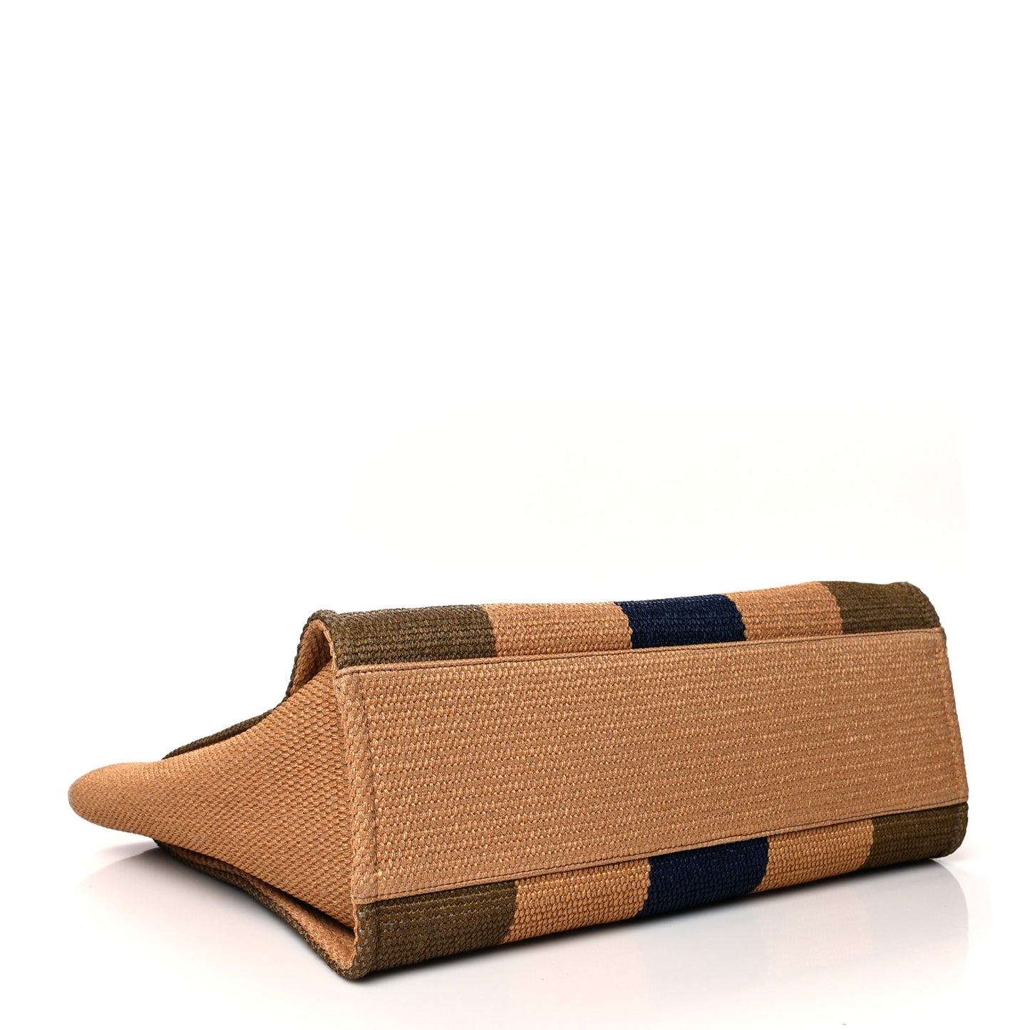 Straw Raffia Calfskin Striped Large Deauville Tote Khaki Beige Navy