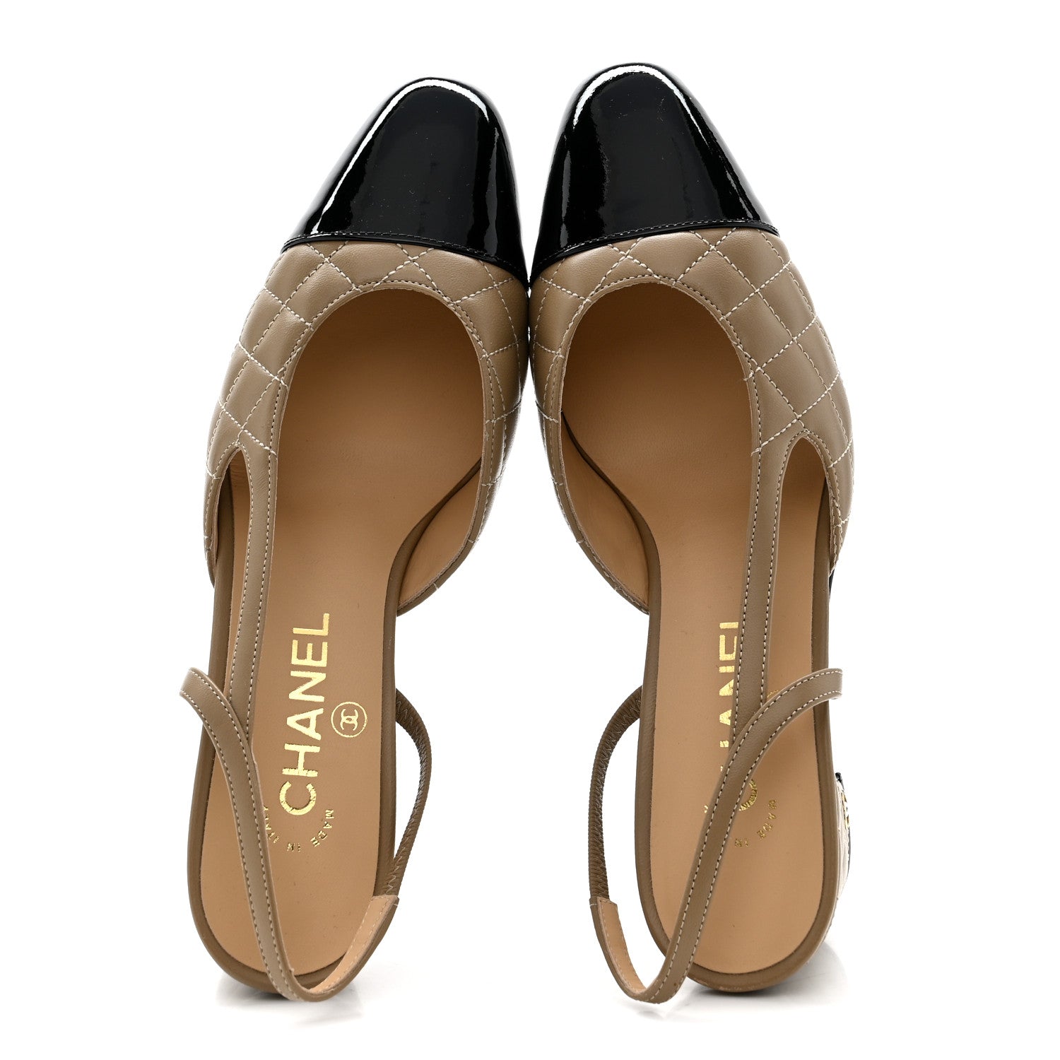Chanel Lambskin Patent Calfskin Quilted Cap Toe CC Slingback Pumps