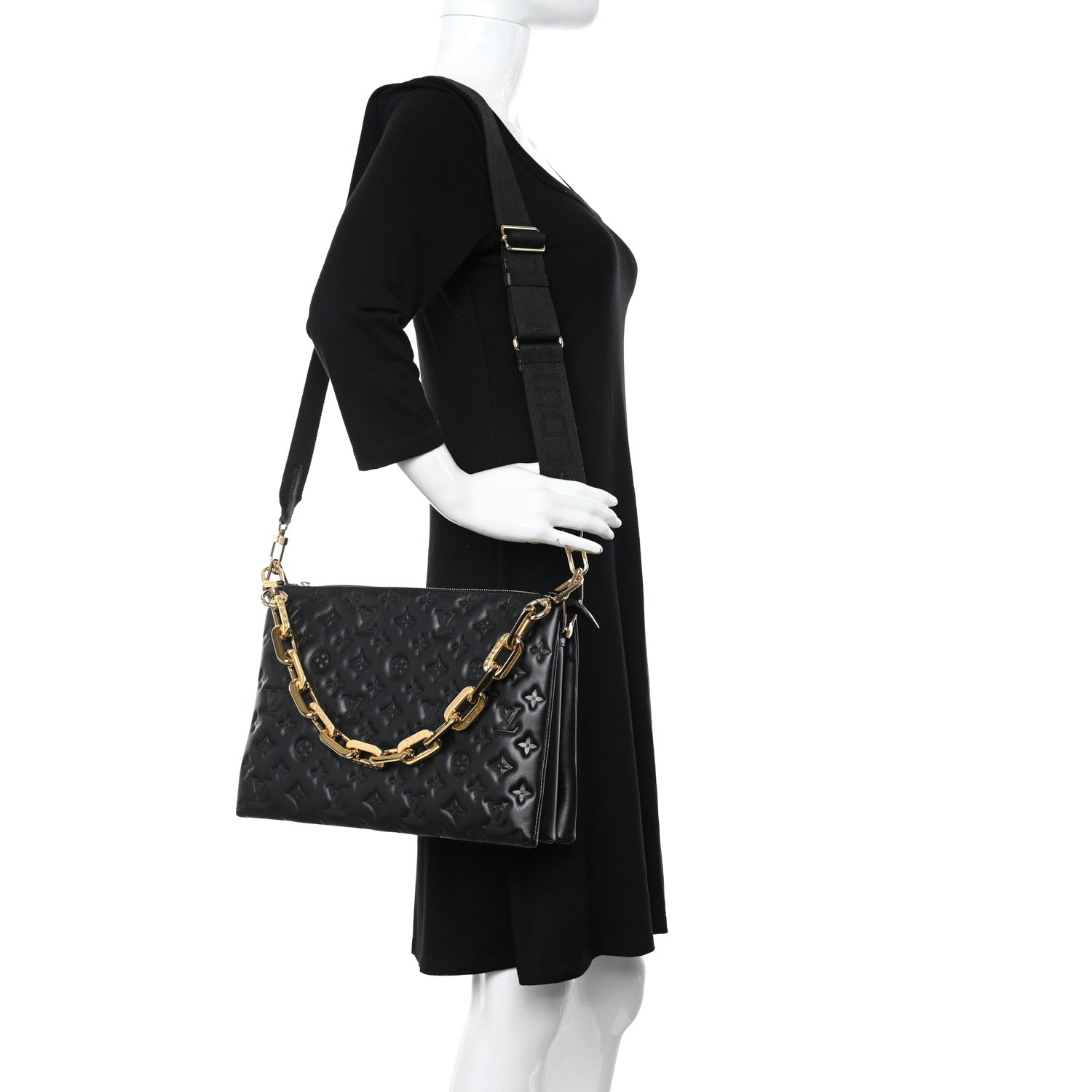 Louis Vuitton Lambskin Embossed Monogram Coussin MM Black 2 of 9