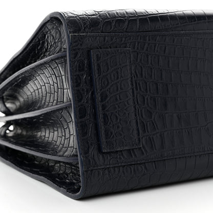 Saint Laurent Calfskin Crocodile Embossed Small Supple Sac de Jour Navy 9 of 10