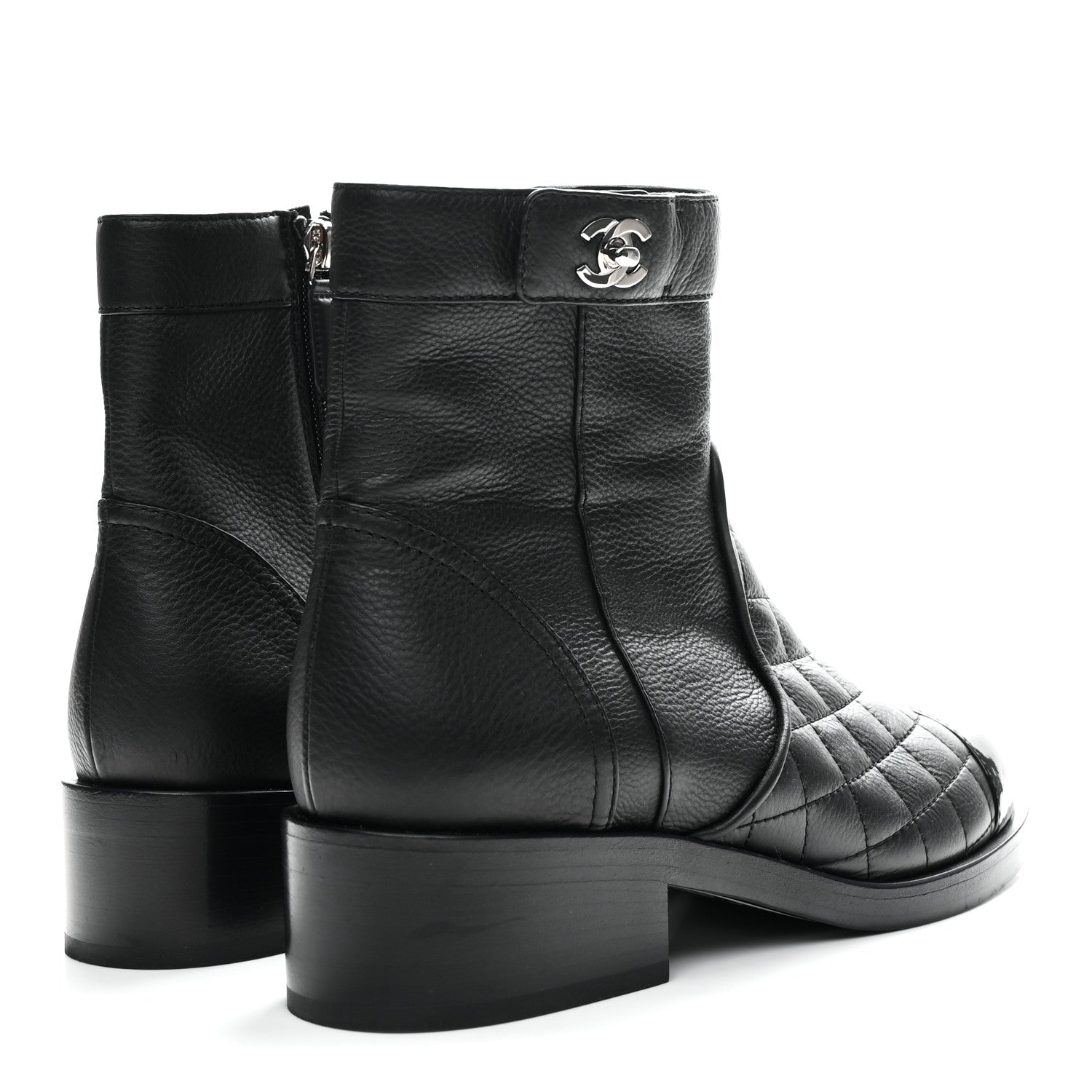 Chanel Calfskin Patent Quilted Cap Toe Short Boots 37.5 Black 10 of 20