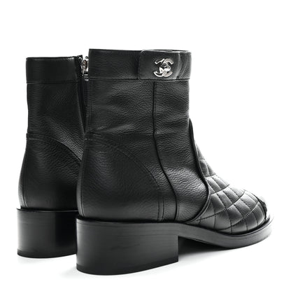 Chanel Calfskin Patent Quilted Cap Toe Short Boots 37.5 Black 10 of 20