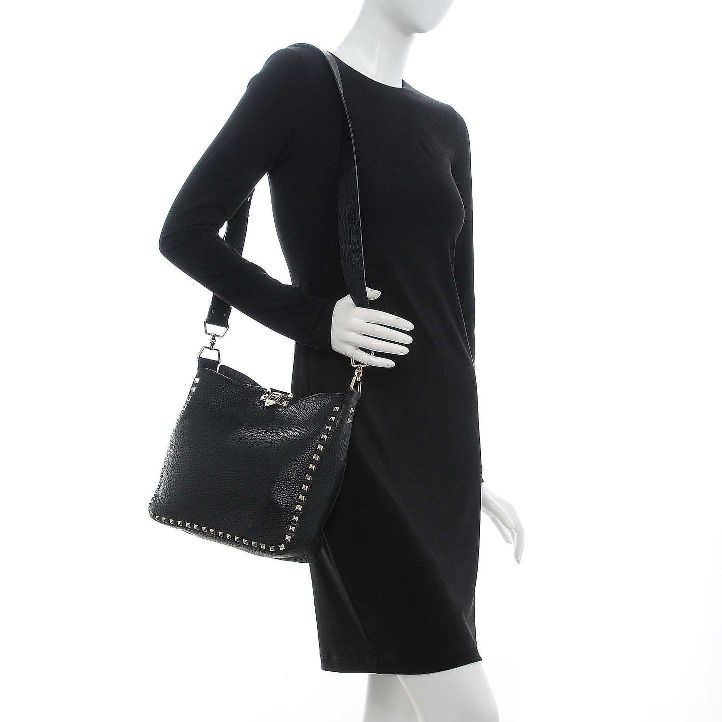 Pebbled Calfskin Small Rockstud Flip-Lock Messenger Bag Black