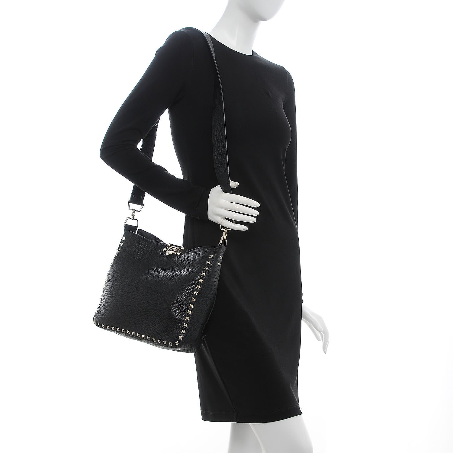 Valentino Garavani Pebbled Calfskin Small Rockstud Flip-Lock Messenger Bag Black 2 of 6