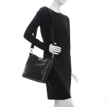 Valentino Garavani Pebbled Calfskin Small Rockstud Flip-Lock Messenger Bag Black 2 of 6