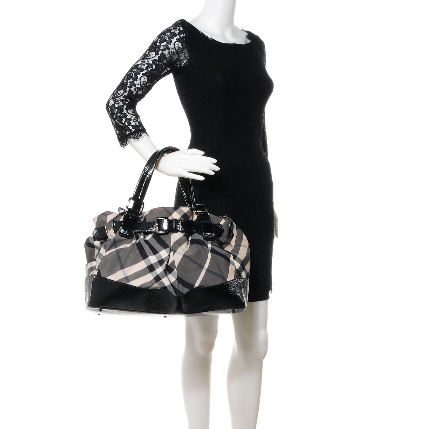 Burberry Nylon Patent Beat Check Large Tote Black 2 of 9