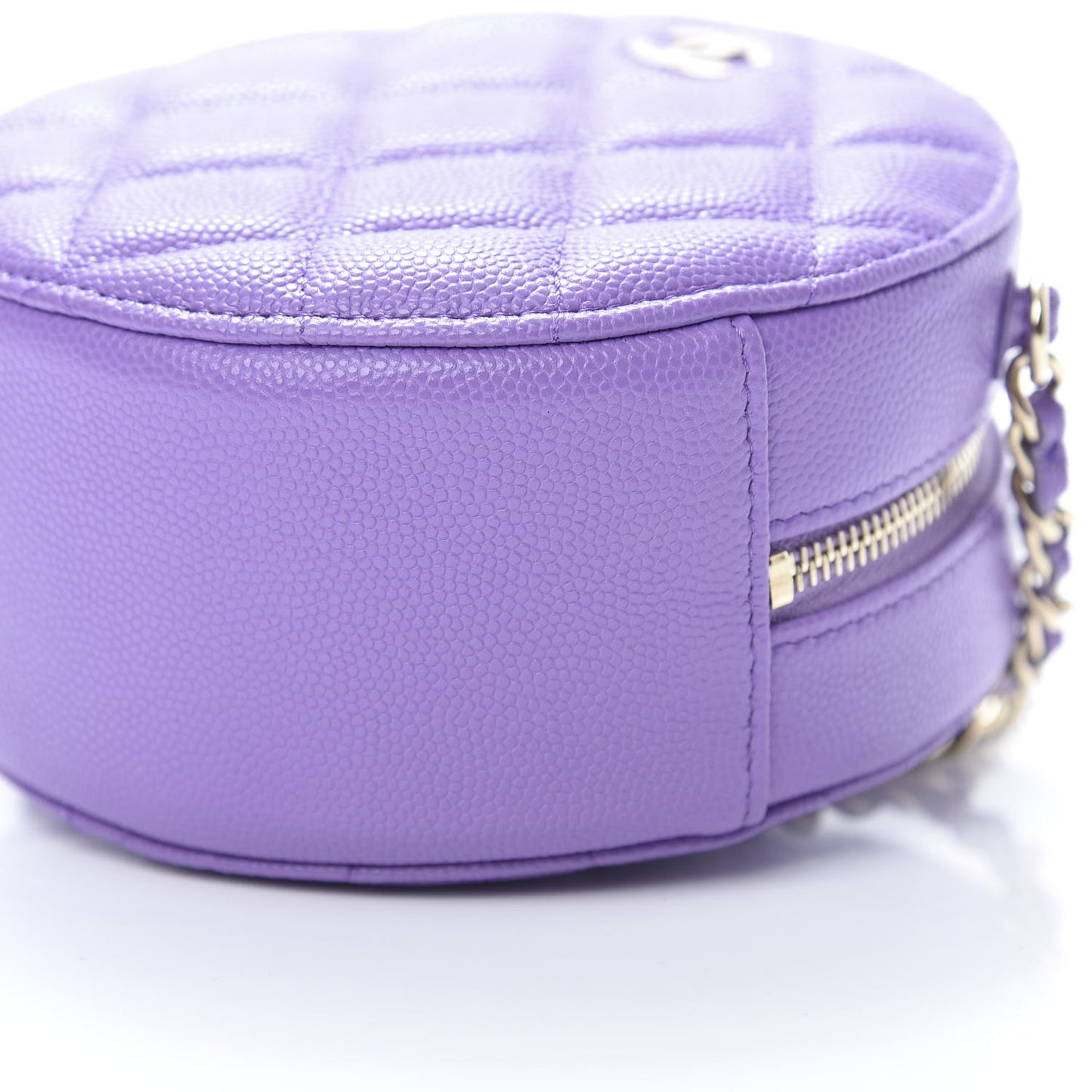 Caviar Quilted Round Clutch With Chain Purple