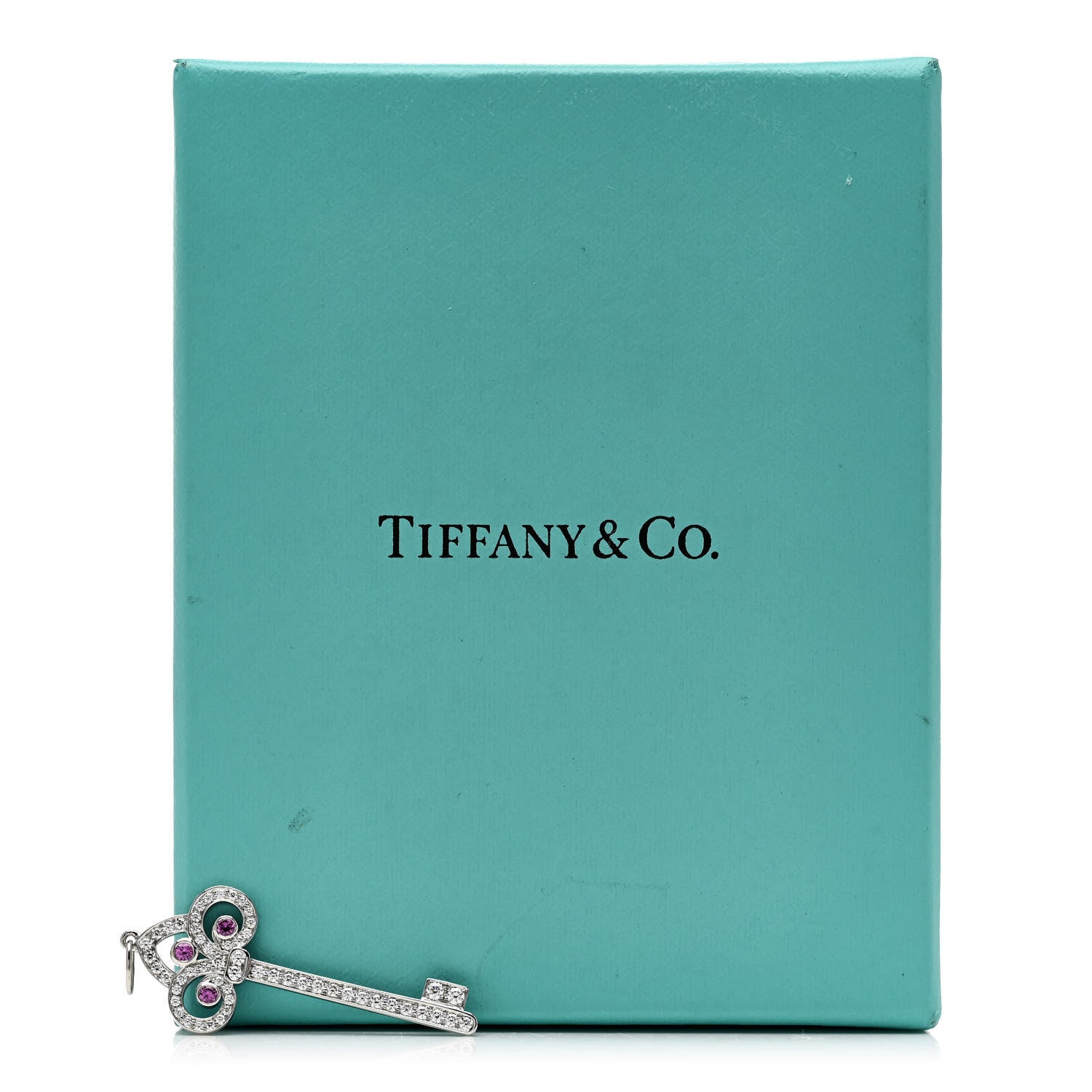 Tiffany Platinum Diamond Pink Sapphire Fleur De Lis Key Pendant 5 of 5