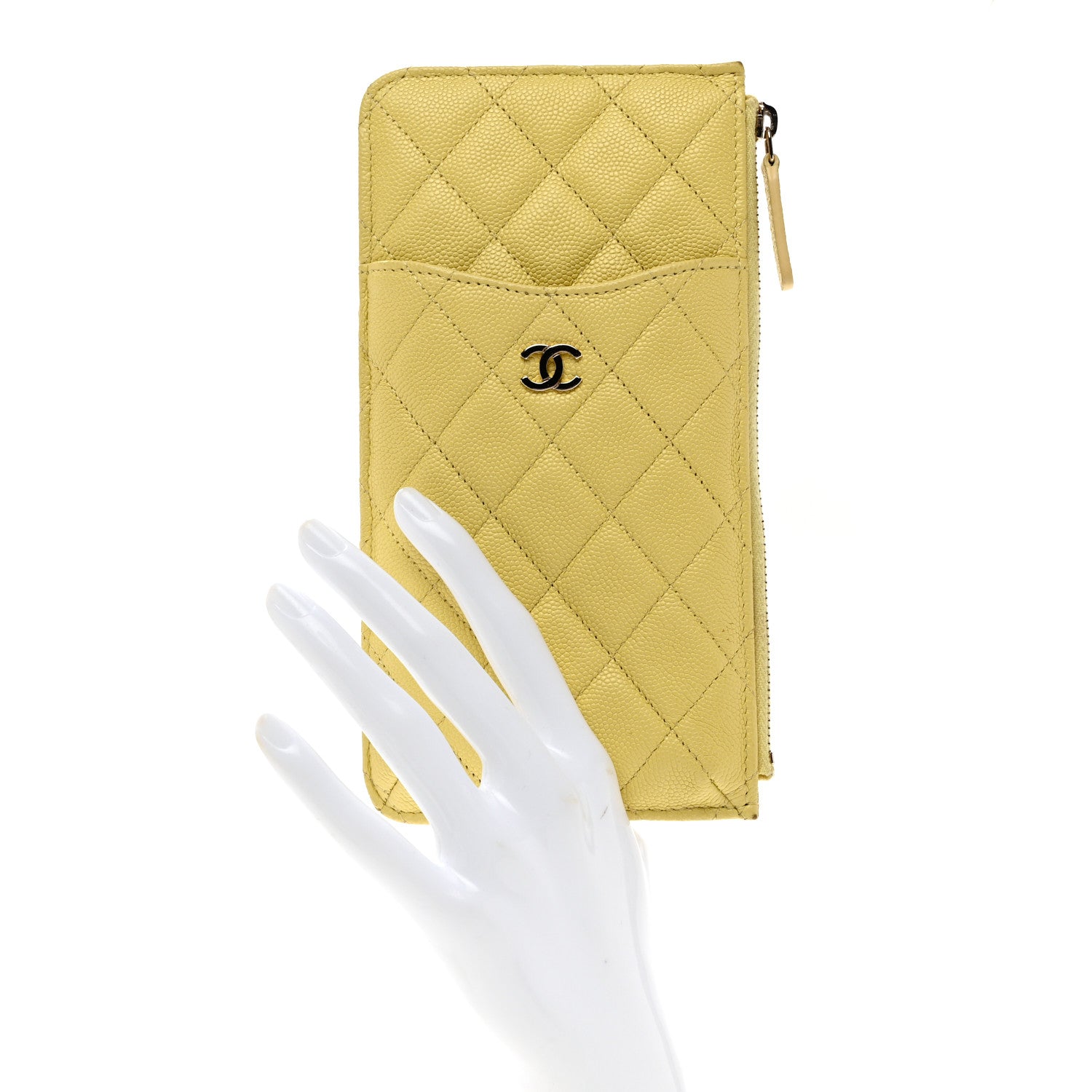 Chanel Caviar Quilted Classic Flat Wallet Pouch Yellow 2 of 7
