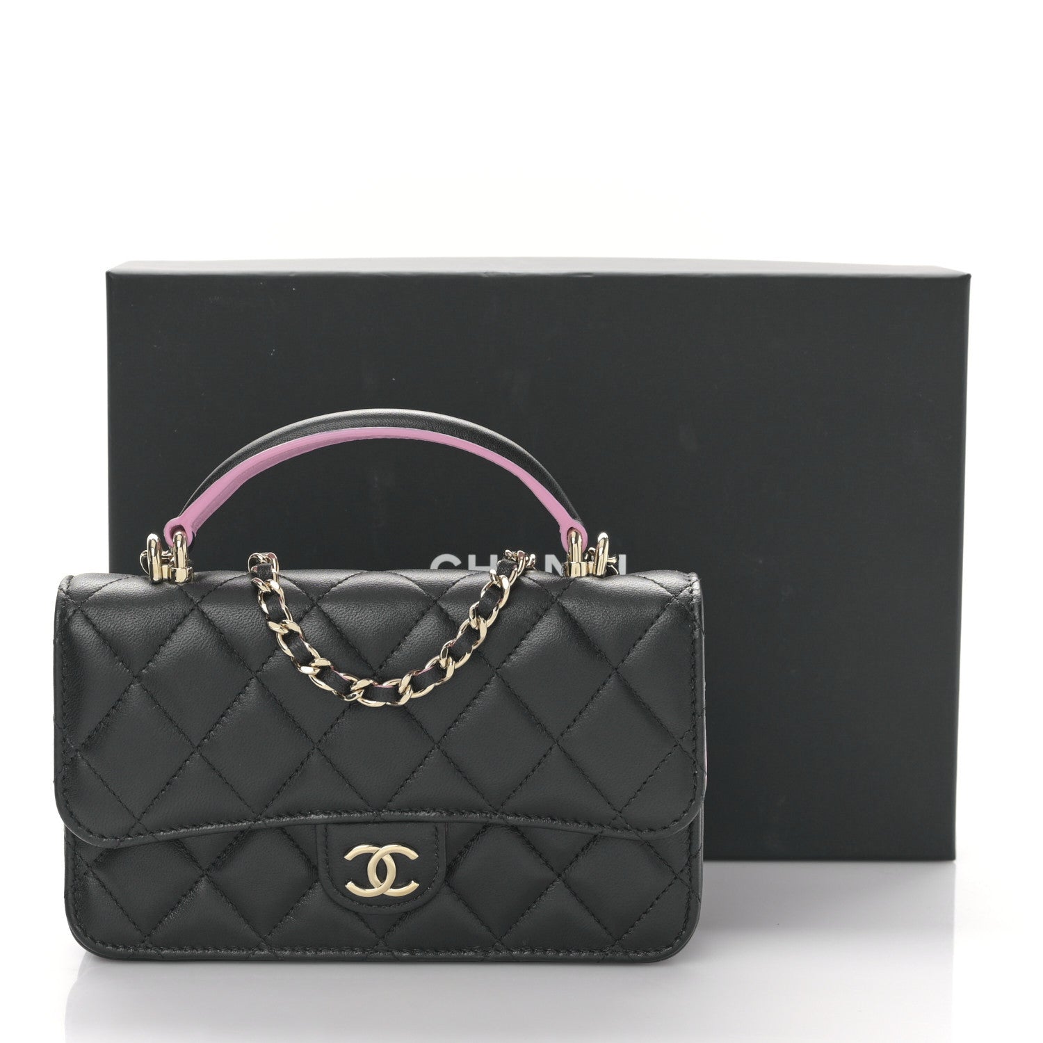 Chanel Lambskin Quilted Flap Phone Holder With Chain Black Lilac 12 of 12