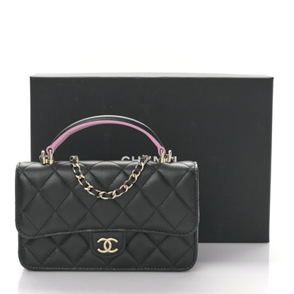 Chanel Lambskin Quilted Flap Phone Holder With Chain Black Lilac 12 of 12