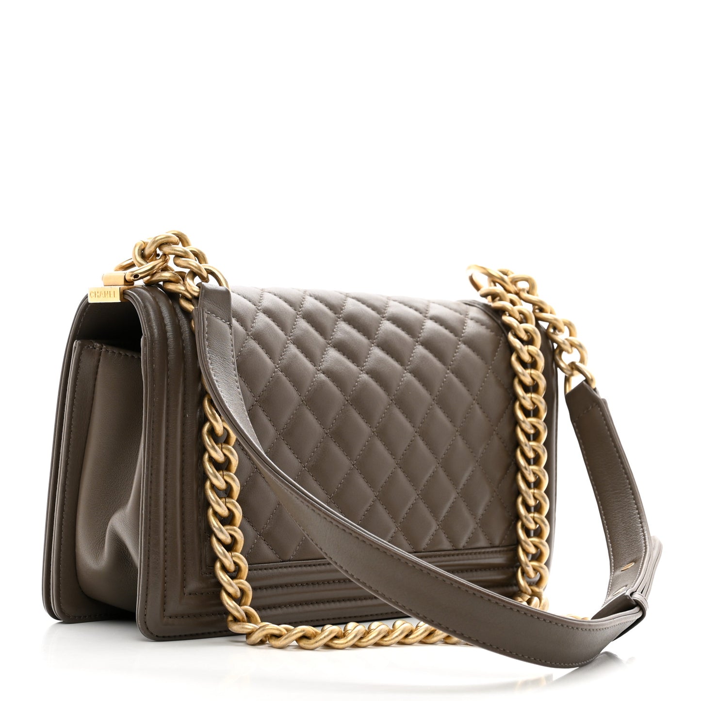 Calfskin Quilted Medium Boy Flap Dark Beige