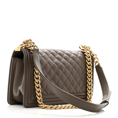 Chanel Calfskin Quilted Medium Boy Flap Dark Beige 3 of 12