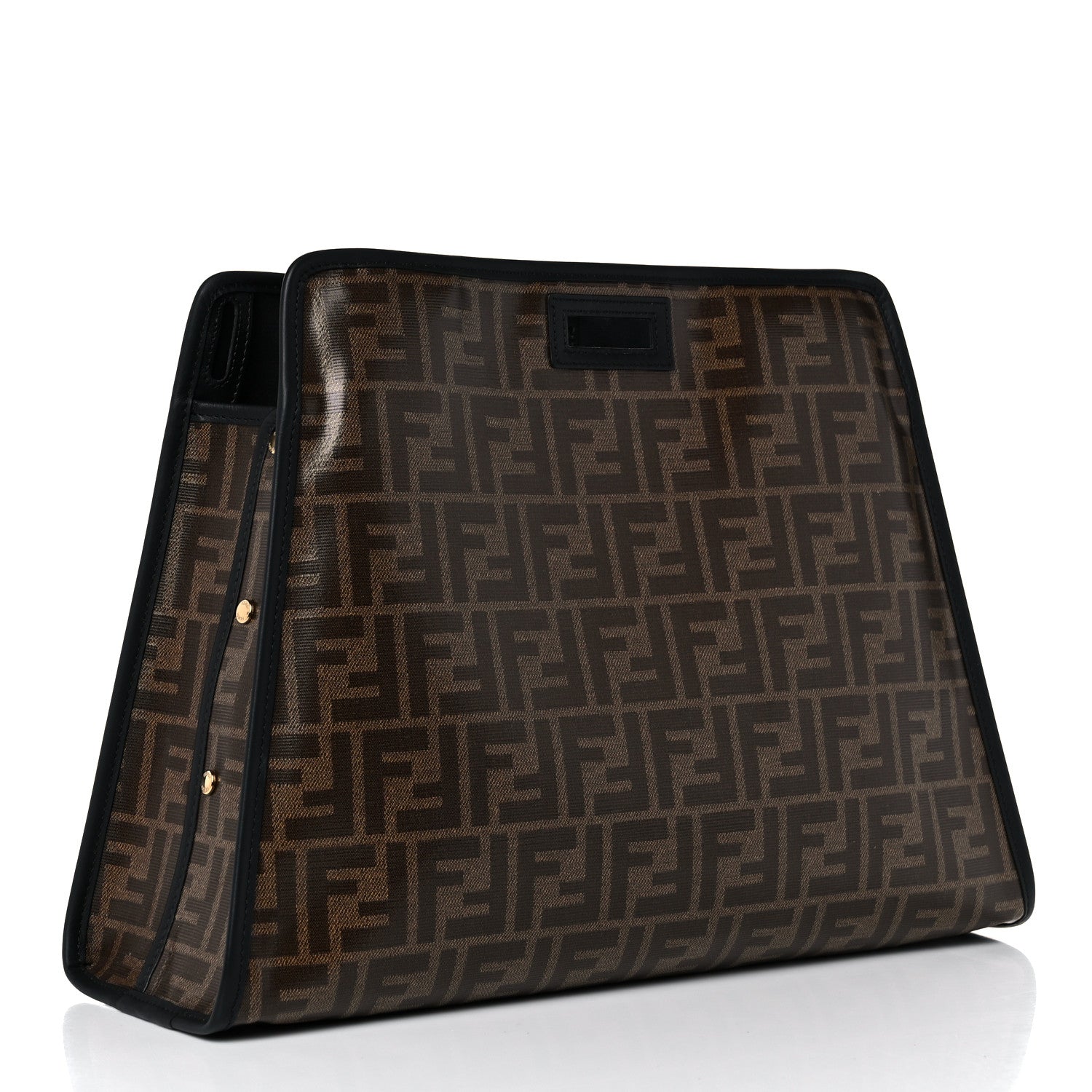 Fendi Glazed Fabric Vitello Century FF 1974 Stamp Patch Medium Peekaboo Defender Cover Mogano Panna Black 3 of 12