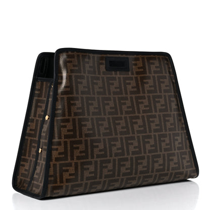 Fendi Glazed Fabric Vitello Century FF 1974 Stamp Patch Medium Peekaboo Defender Cover Mogano Panna Black 3 of 12