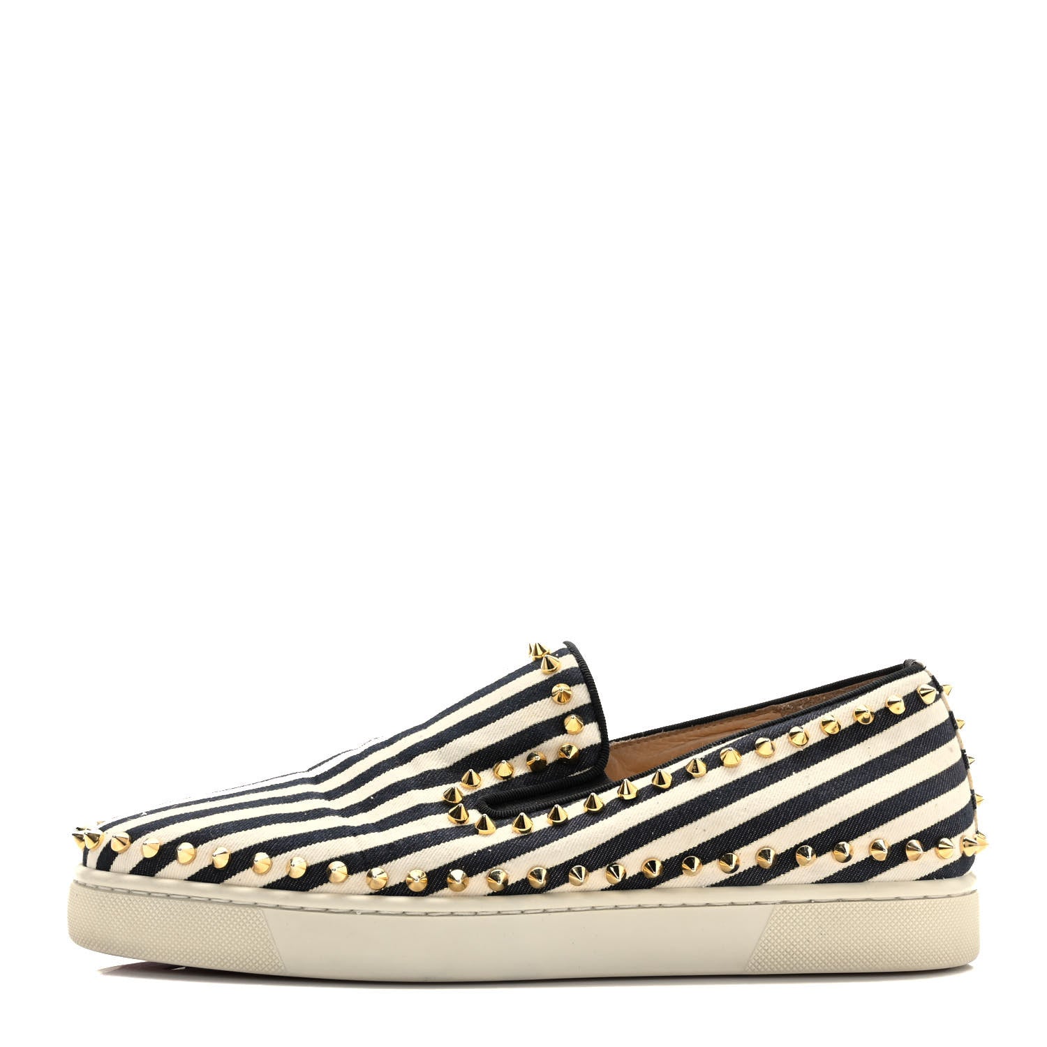 Christian Louboutin Canvas Studded Womens Pik Boat Flat Loafers 41 White Black 1 of 8