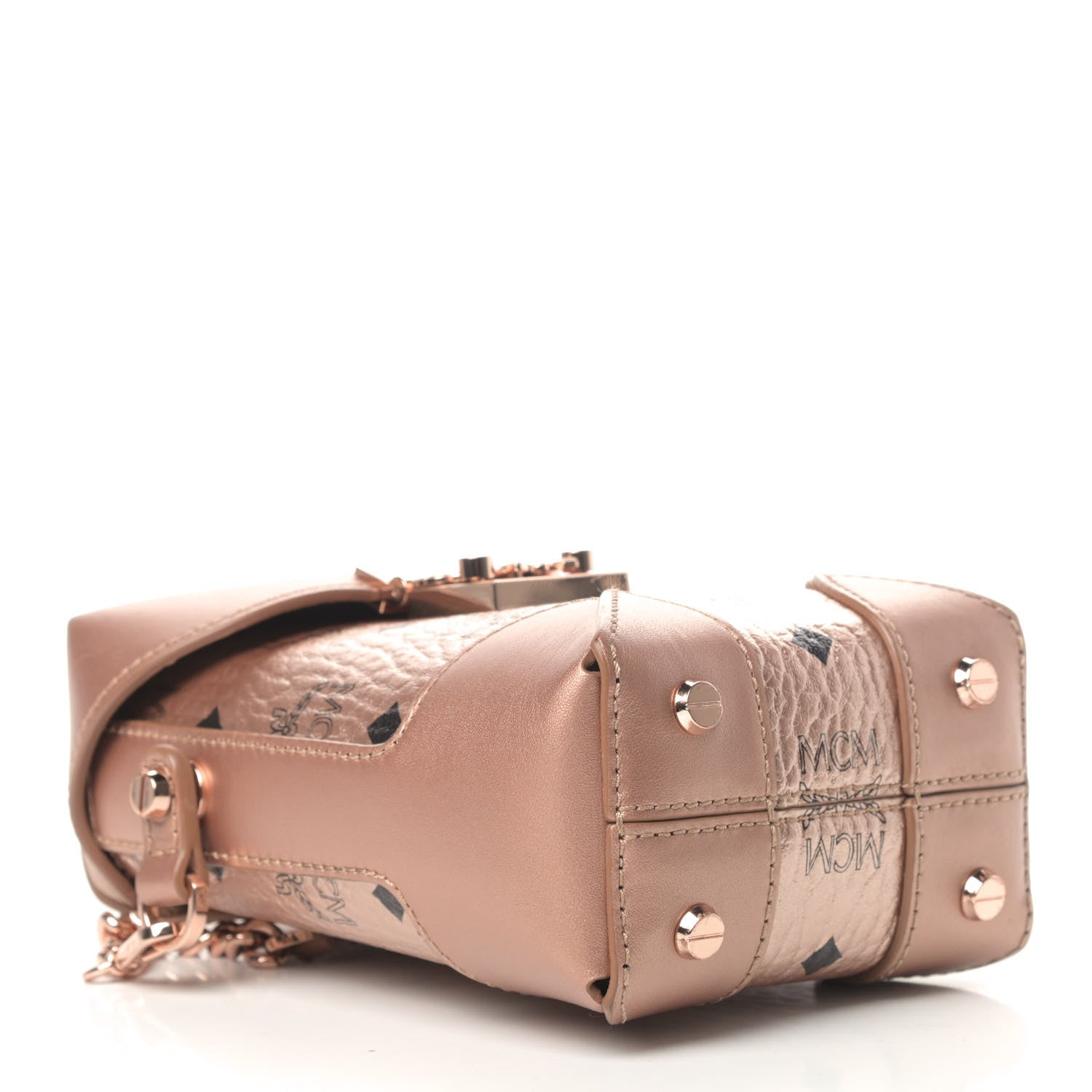 MCM Metallic Visetos Mini Soft Berlin Crossbody Champagne 3 of 5
