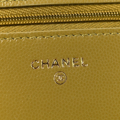 Chanel Caviar Quilted Crystal CC Wallet On Chain WOC Green 6 of 12