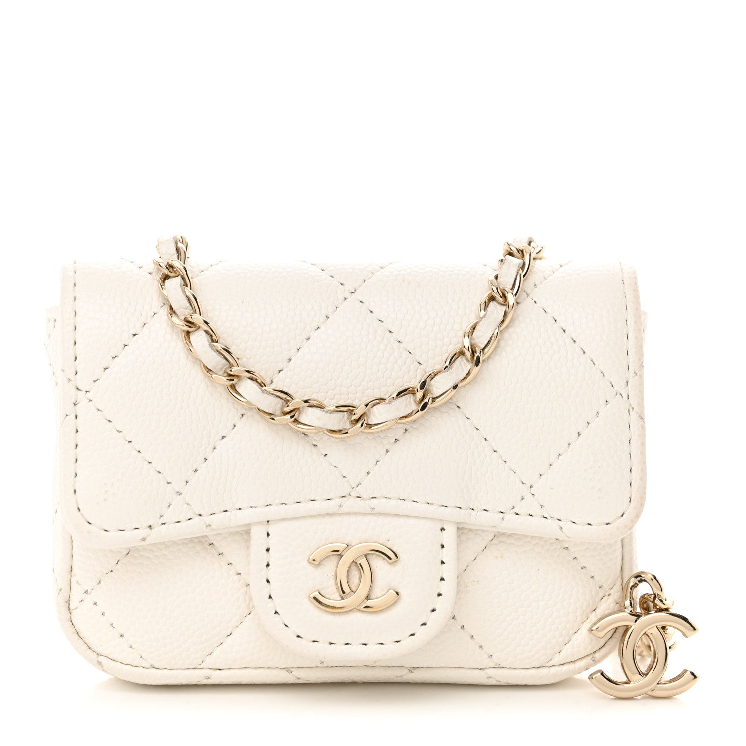 Chanel Caviar Quilted Mini Chain Belt Bag White 1 of 11