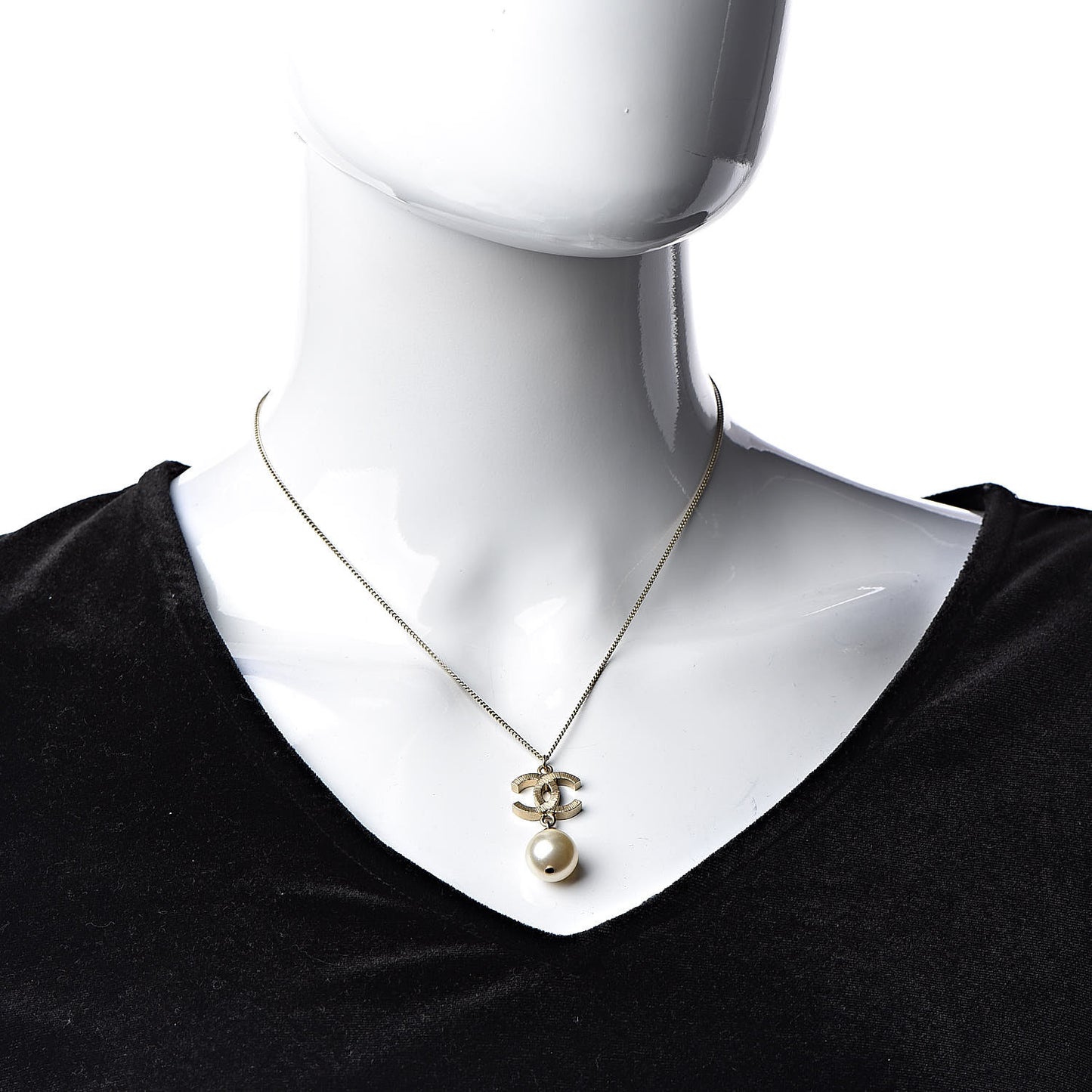 Pearl CC Drop Necklace Gold