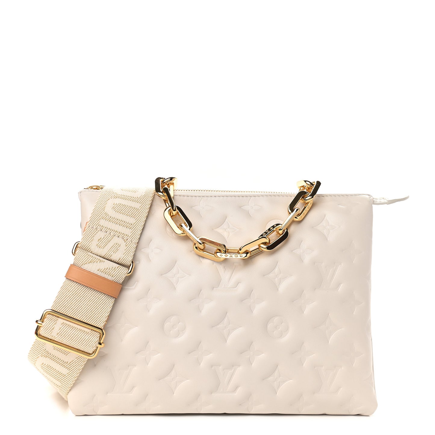 Lambskin Embossed Monogram Coussin PM Beige Cream